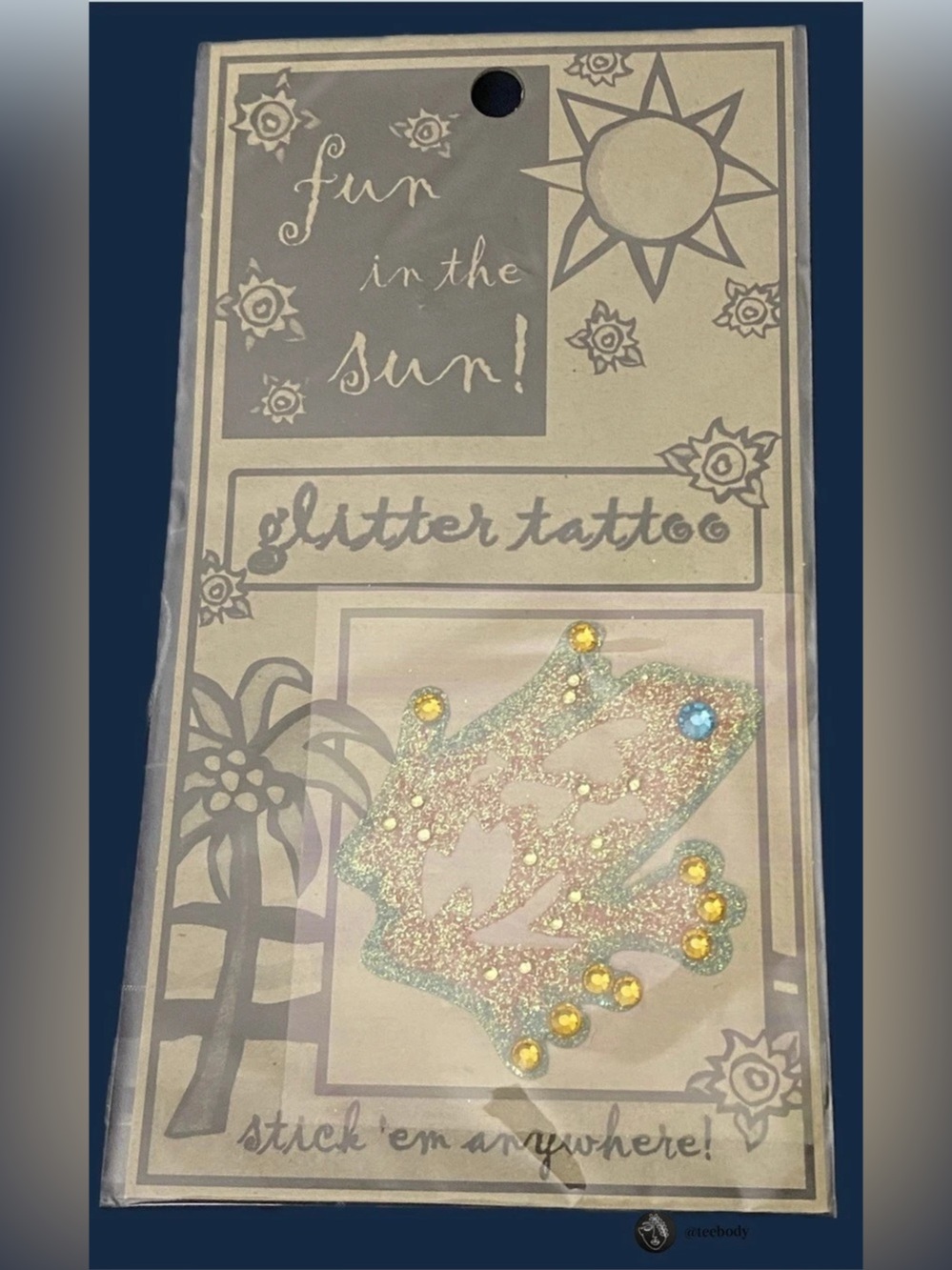 VTG 90s Glitter Tattoo Sheet Tree Frog Body Art World End Imports NOS NEW